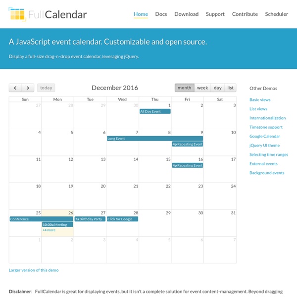 FullCalendar - Full-sized Calendar jQuery Plugin | Pearltrees