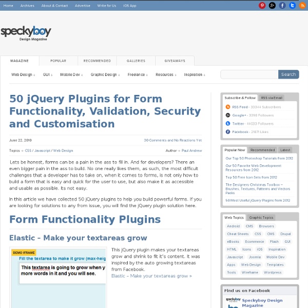 50 jQuery Plugins for Form Functionality, Validation, Security and Customisation