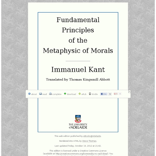 Fundamental Principles of the Metaphysic of Morals, by Immanuel Kant, 1724-1804