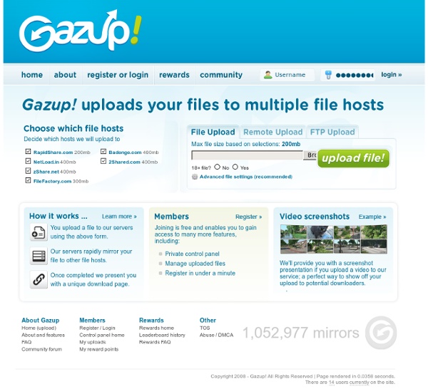 Gazup! Uploads your files to multiple file hosts - Gazup!