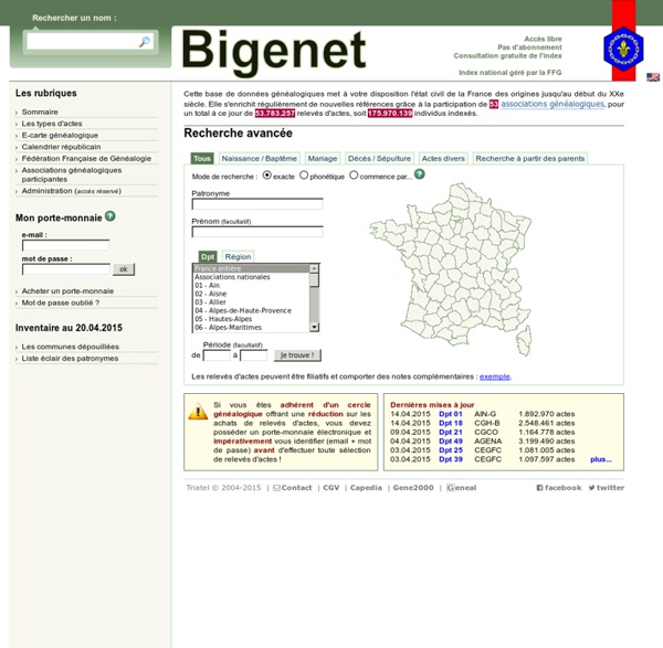 Généalogie, registres paroissiaux et état-civil sur Bigenet