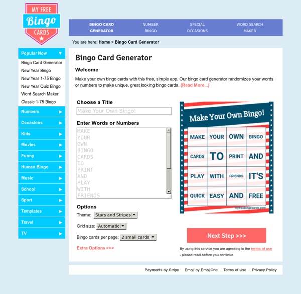 Free custom bingo card generator - myfreebingocards.com