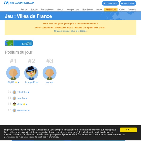 Jeux-geographiques.com jeux gratuits Jeu Villes de France