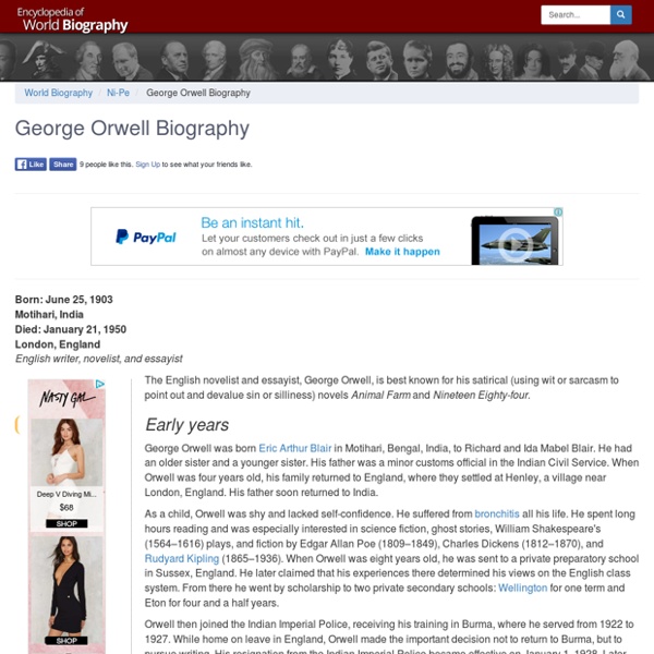 George Orwell Biography - life, family, parents, name, story, wife, school, mother, book