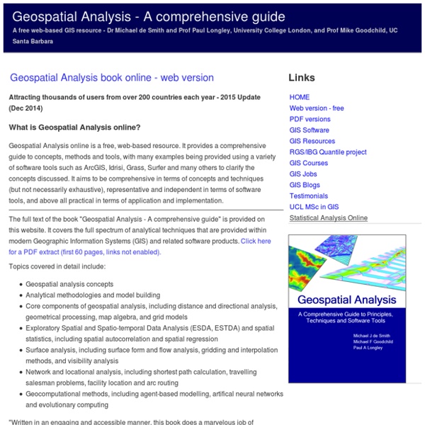 Geospatial Analysis - spatial and GIS analysis techniques and GIS software