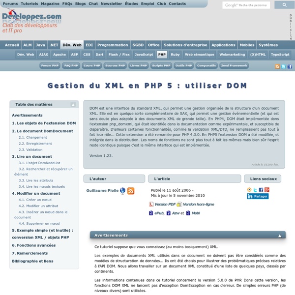 Gestion du XML en PHP 5 : utiliser DOM, par Guillaume Piolle - C