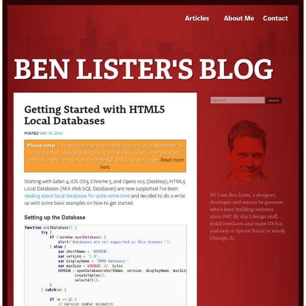 Getting Started with HTML5 Local Databases