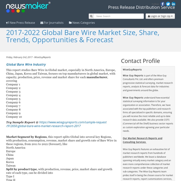 2017-2022 Global Bare Wire Market Size, Share, Trends, Opportunities & Forecast