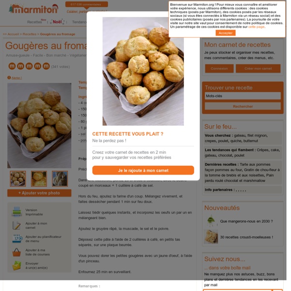 Gougères au fromage : Recette de Gougères au fromage