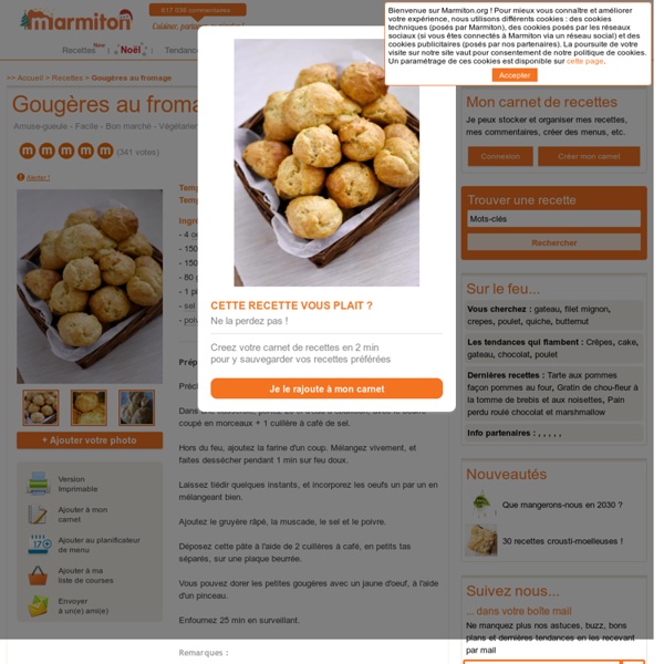 Gougères au fromage : Recette de Gougères au fromage