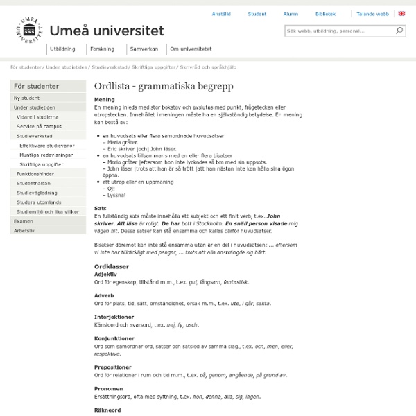 Ordlista - grammatiska begrepp