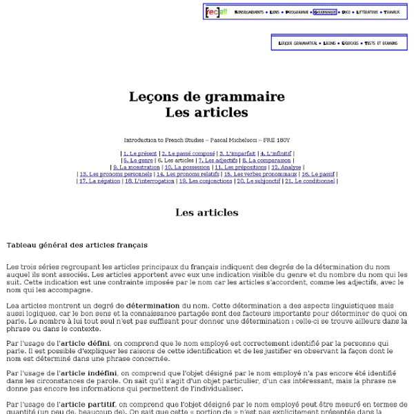 Grimoire FRE 180Y. Leçons de grammaire. Les articles