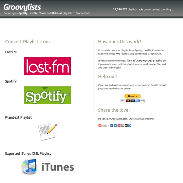 Groovylists.com - Convert your Spotify, LastFM, iTunes and Plaintext playlists to Grooveshark