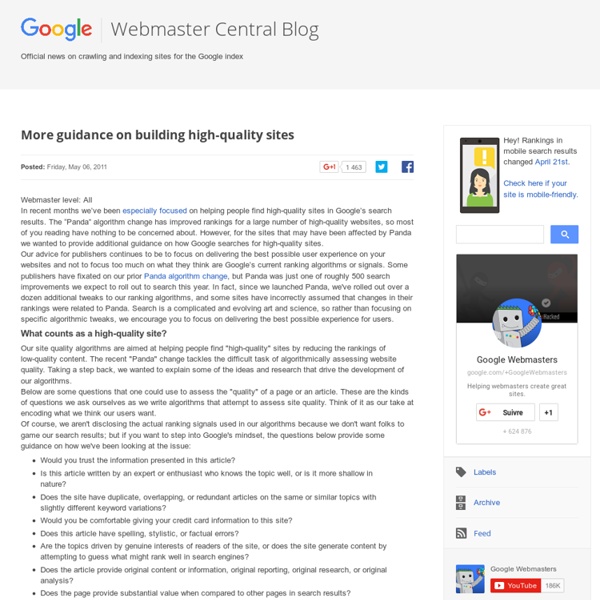 More guidance on building high-quality sites
