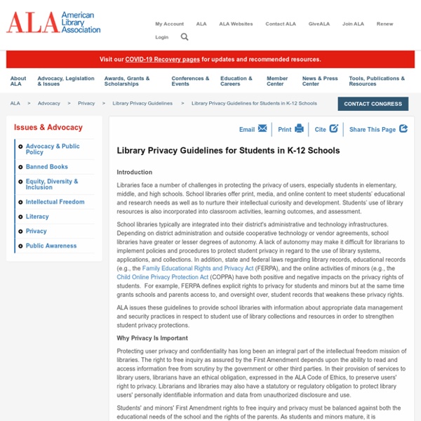 Library Privacy Guidelines for Students in K-12 Schools