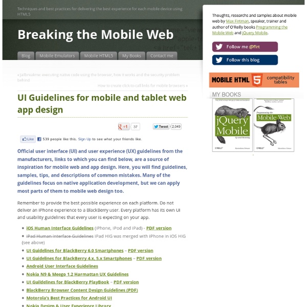 UI Guidelines for mobile and tablet web app design