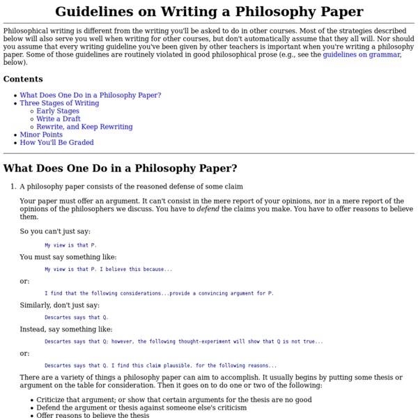 Guidelines on Writing a Philosophy Paper