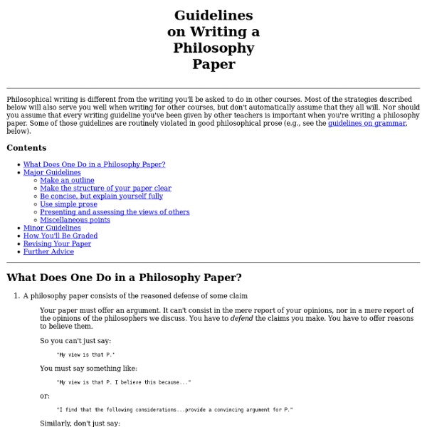 Guidelines on Writing a Philosophy Paper