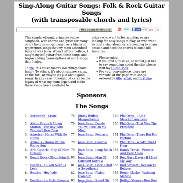 Sing-Along Guitar Songs: Transposable Chords & Lyrics (listed by artist)