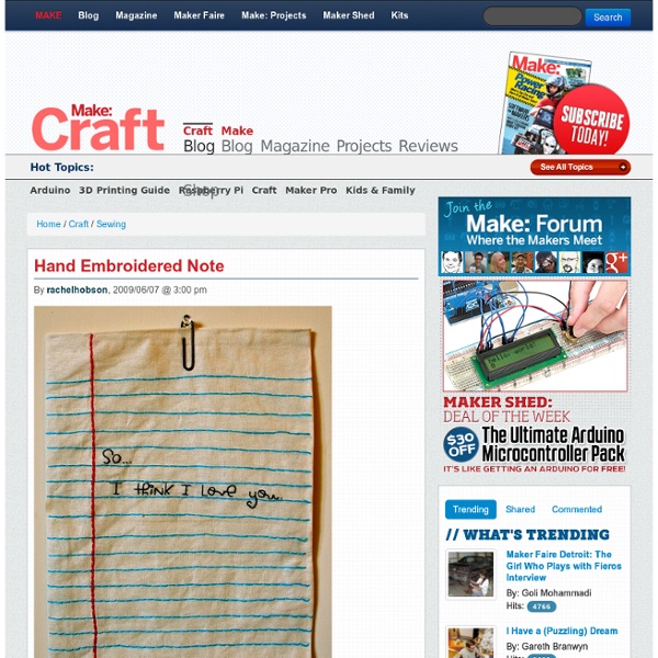 Hand Embroidered Note : Daily source of DIY craft projects and inspiration,... - StumbleUpon
