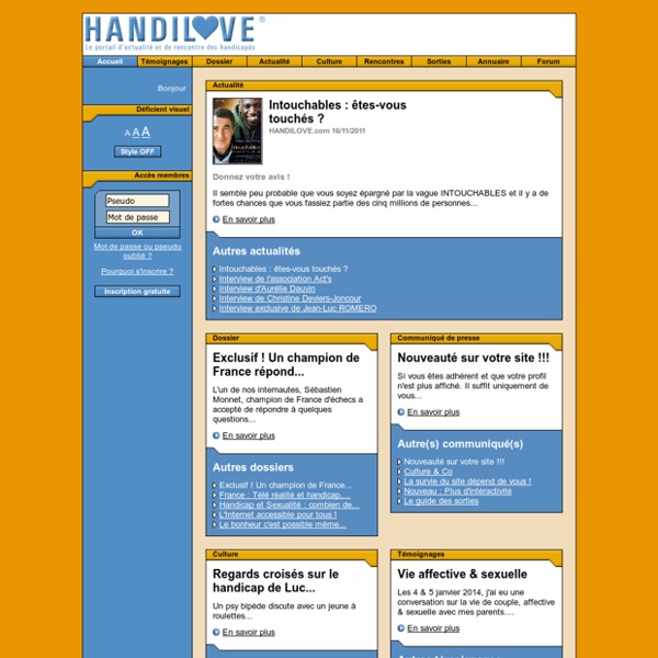 HANDILOVE.com : Premier site de rencontre gratuit pour les personnes handicapés, petites annonces et inscription gratuite, actualité du handicap