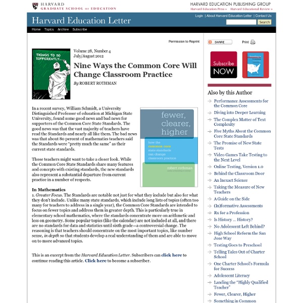9 Ways the CC Will Change Classroom Practice Harvard Education Letter