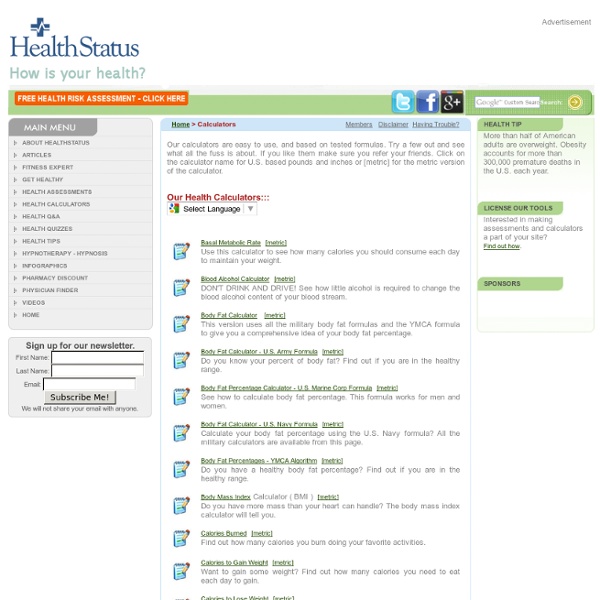 Health Status Health Risk Assessments and Health Calculators