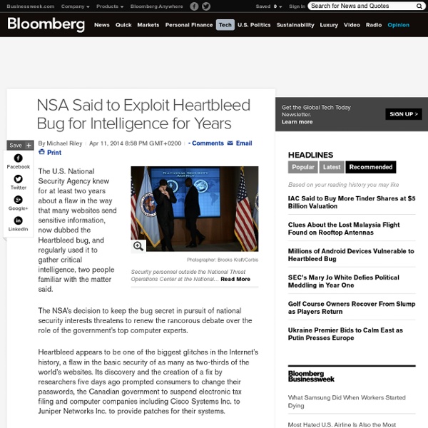 NSA Said to Exploit Heartbleed Bug for Intelligence for Years