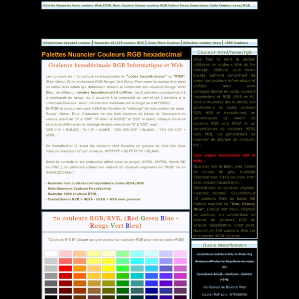 Generateur Codes Couleurs RGB hexadecimal Nuancier Annuaire Referencement Gratuit Jok Concept