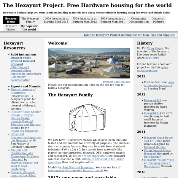 The Hexayurt Project: Free Hardware housing for the world