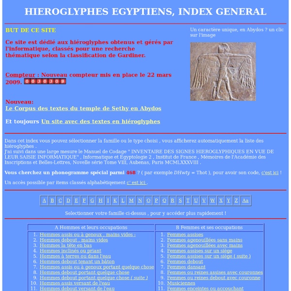 Hiéroglyphes égyptiens, index général