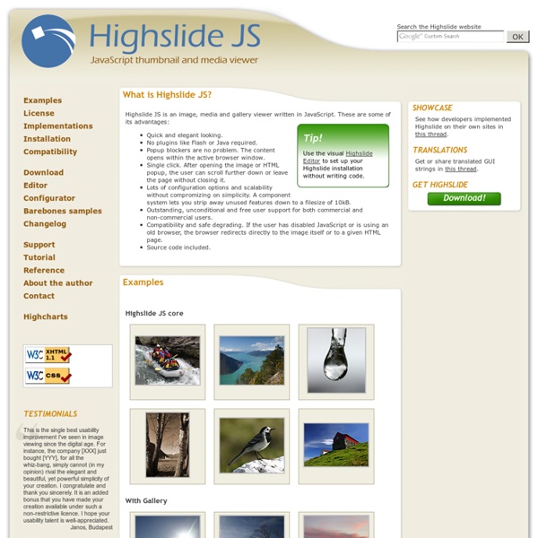 Highslide JS - JavaScript thumbnail viewer