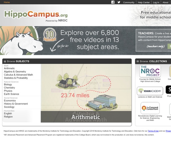 HippoCampus - Homework and Study Help - Free help with your algebra, biology, environmental science, American government, US history, physics and religion homework