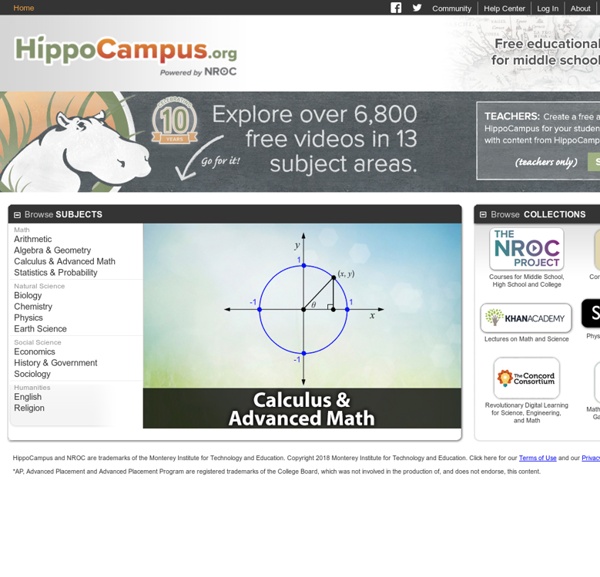 HippoCampus - Homework and Study Help - Free help with your algebra, biology, environmental science, American government, US history, physics and religion homework