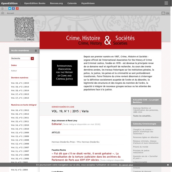 Crime, Histoire & Sociétés / Crime, History & Societies
