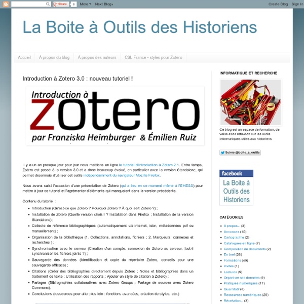 Introduction à Zotero 3.0 : nouveau tutoriel !