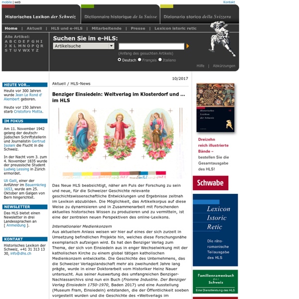 Historisches Lexikon der Schweiz (HLS) - Schweizer Geschichte