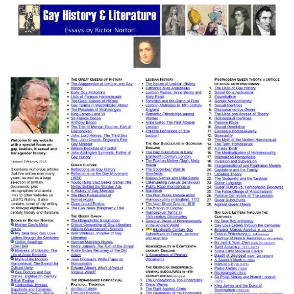 Gay History and Literature: Essays by Rictor Norton