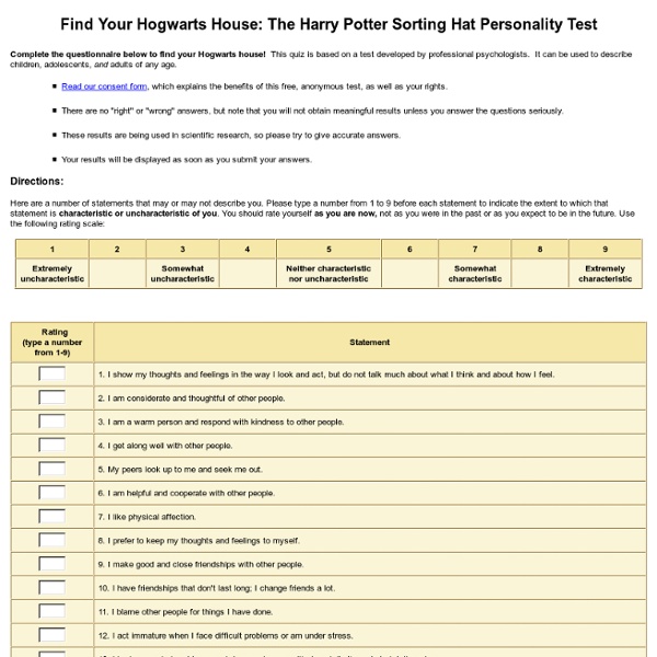 Find Your Hogwarts House - Harry Potter Sorting Hat Personality Test