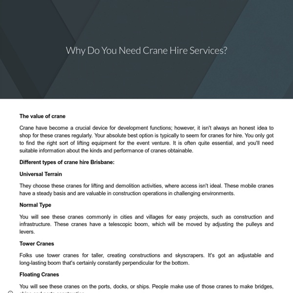 Why Do You Need Crane Hire Services?