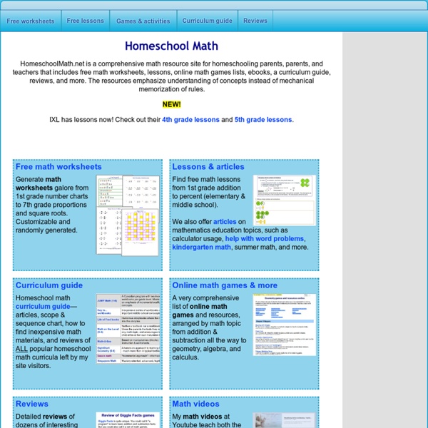 Homeschool Math - free math worksheets, lessons, ebooks, curriculum guide, and more