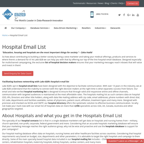 Hospitals Decision Makers Mailing Addresses