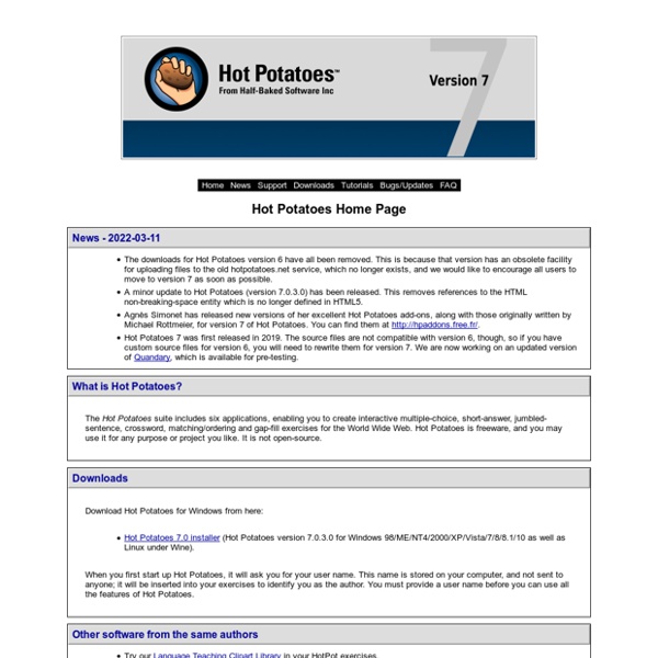 Hot Potatoes - Logiciel pour créer des évaluations et activités