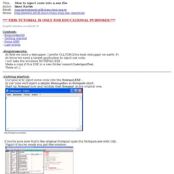 How to inject code into a exe file