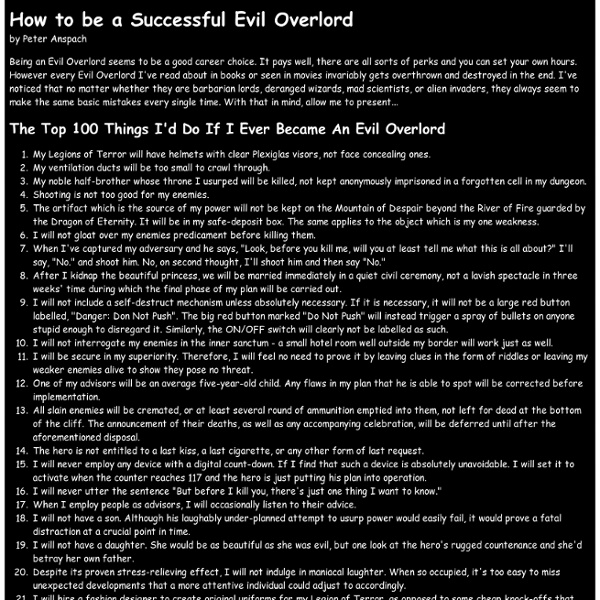 How To Be A Successful Evil Overlord