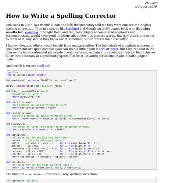 How to Write a Spelling Corrector