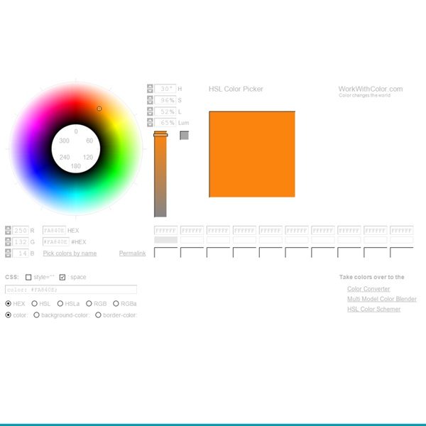 HSL Color Picker; HTML Color Picker; Web, HEX, CSS, HSLa