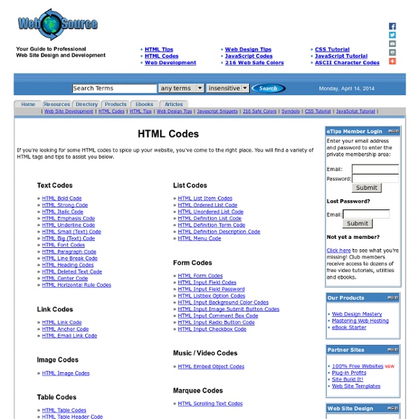 HTML Tags / Codes / Web Page Design
