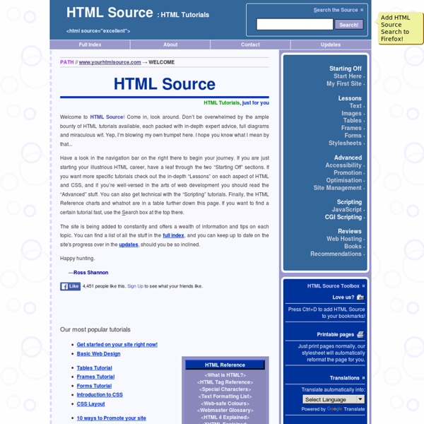 HTML Source: HTML Tutorials