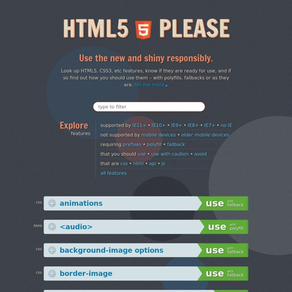 HTML5 Please - Use the new and shiny responsibly
